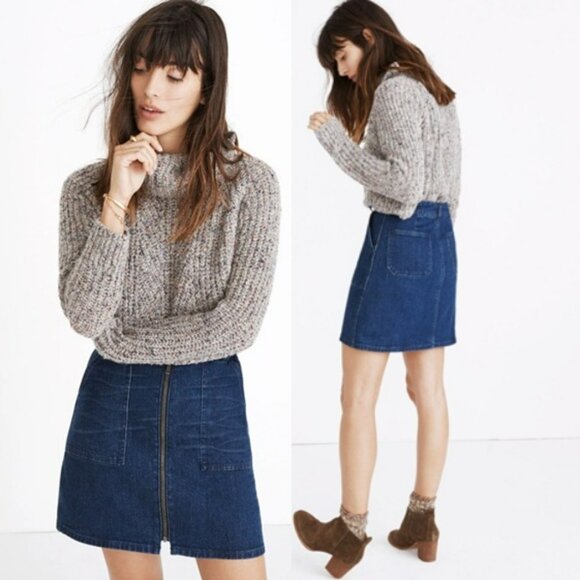 Madewell Dark Wash Zip Front A-Line Denim Blue Jean Mini Skirt 24 Womens 26.5x16 - Picture 1 of 11